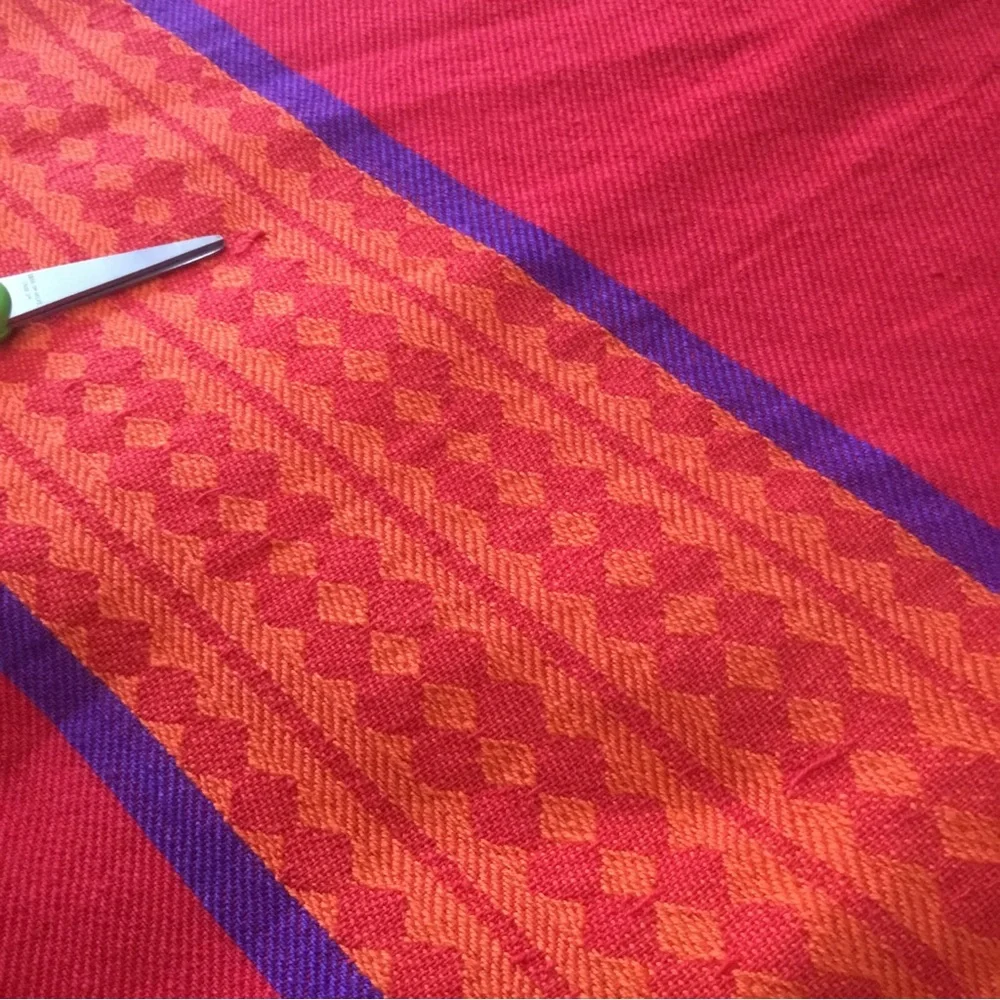 TAG Textiles Tablecloth 68 x 101” Red Orange Purple India Cotton Woven Trade VTG